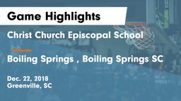 Christ Church Episcopal School vs Boiling Springs , Boiling Springs SC Game Highlights - Dec. 22, 2018
