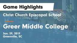 Christ Church Episcopal School vs Greer Middle College Game Highlights - Jan. 29, 2019