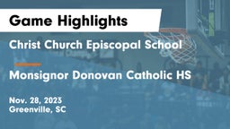 Christ Church Episcopal School vs Monsignor Donovan Catholic HS Game Highlights - Nov. 28, 2023