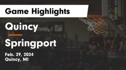 Quincy  vs Springport  Game Highlights - Feb. 29, 2024