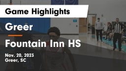 Greer  vs  Fountain Inn HS Game Highlights - Nov. 20, 2023