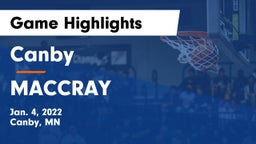 Canby  vs MACCRAY  Game Highlights - Jan. 4, 2022