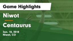 Niwot  vs Centaurus  Game Highlights - Jan. 18, 2018
