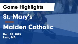St. Mary's  vs Malden Catholic  Game Highlights - Dec. 28, 2023