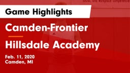Camden-Frontier  vs Hillsdale Academy Game Highlights - Feb. 11, 2020