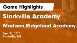 Starkville Academy  vs Madison Ridgeland Academy Game Highlights - Jan. 31, 2020