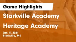 Starkville Academy  vs Heritage Academy  Game Highlights - Jan. 5, 2021