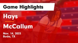 Hays  vs McCallum  Game Highlights - Nov. 14, 2023