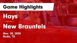 Hays  vs New Braunfels  Game Highlights - Nov. 20, 2020