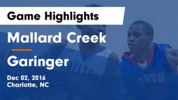 Mallard Creek  vs Garinger  Game Highlights - Dec 02, 2016