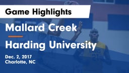 Mallard Creek  vs Harding University  Game Highlights - Dec. 2, 2017