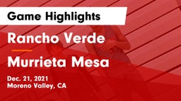 Rancho Verde  vs Murrieta Mesa  Game Highlights - Dec. 21, 2021