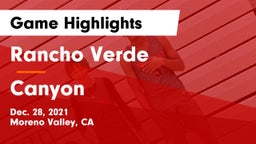 Rancho Verde  vs Canyon  Game Highlights - Dec. 28, 2021