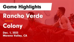 Rancho Verde  vs Colony  Game Highlights - Dec. 1, 2023