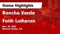 Rancho Verde  vs Faith Lutheran  Game Highlights - Dec. 20, 2023