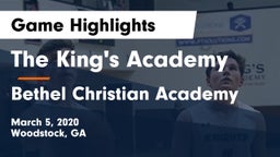 The King's Academy vs Bethel Christian Academy Game Highlights - March 5, 2020