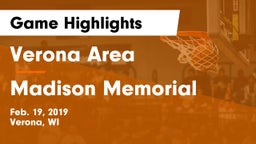 Verona Area  vs Madison Memorial  Game Highlights - Feb. 19, 2019