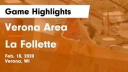 Verona Area  vs La Follette  Game Highlights - Feb. 18, 2020