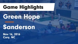 Green Hope  vs Sanderson  Game Highlights - Nov 16, 2016