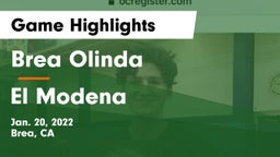Brea Olinda  vs El Modena  Game Highlights - Jan. 20, 2022