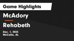 McAdory  vs Rehobeth  Game Highlights - Dec. 1, 2023
