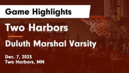 Two Harbors  vs Duluth Marshal Varsity Game Highlights - Dec. 7, 2023