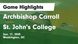 Archbishop Carroll  vs St. John's College  Game Highlights - Jan. 17, 2020