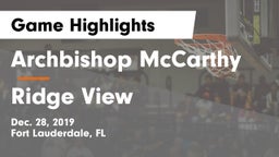 Archbishop McCarthy  vs Ridge View   Game Highlights - Dec. 28, 2019
