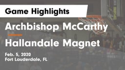 Archbishop McCarthy  vs Hallandale Magnet  Game Highlights - Feb. 5, 2020