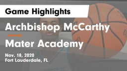 Archbishop McCarthy  vs Mater Academy Game Highlights - Nov. 18, 2020