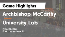 Archbishop McCarthy  vs University Lab  Game Highlights - Nov. 20, 2023