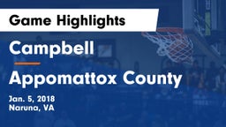 Campbell  vs Appomattox County  Game Highlights - Jan. 5, 2018