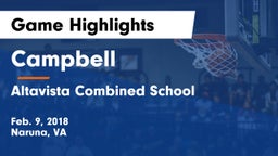Campbell  vs Altavista Combined School  Game Highlights - Feb. 9, 2018