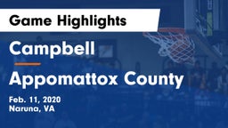 Campbell  vs Appomattox County  Game Highlights - Feb. 11, 2020