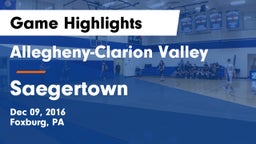 Allegheny-Clarion Valley  vs Saegertown  Game Highlights - Dec 09, 2016