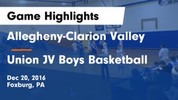 Allegheny-Clarion Valley  vs Union JV Boys Basketball Game Highlights - Dec 20, 2016