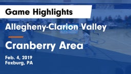 Allegheny-Clarion Valley  vs Cranberry Area  Game Highlights - Feb. 4, 2019