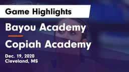 Bayou Academy  vs Copiah Academy  Game Highlights - Dec. 19, 2020
