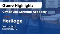 City of Life Christian Academy  vs Heritage  Game Highlights - Jan. 29, 2021