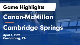 Canon-McMillan  vs Cambridge Springs Game Highlights - April 1, 2023