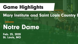 Mary Institute and Saint Louis Country Day School vs Notre Dame  Game Highlights - Feb. 25, 2020