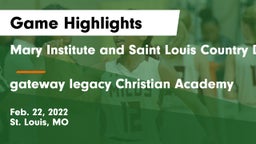 Mary Institute and Saint Louis Country Day School vs gateway legacy Christian Academy Game Highlights - Feb. 22, 2022