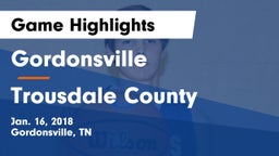 Gordonsville  vs Trousdale County  Game Highlights - Jan. 16, 2018