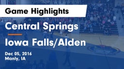 Central Springs  vs Iowa Falls/Alden  Game Highlights - Dec 05, 2016