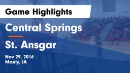 Central Springs  vs St. Ansgar  Game Highlights - Nov 29, 2016