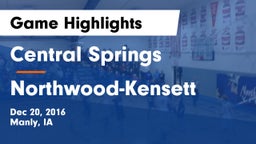 Central Springs  vs Northwood-Kensett Game Highlights - Dec 20, 2016