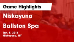 Niskayuna  vs Ballston Spa  Game Highlights - Jan. 5, 2018