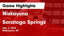 Niskayuna  vs Saratoga Springs  Game Highlights - Feb. 6, 2018