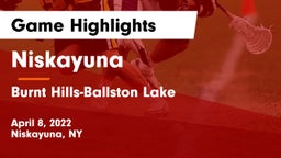 Niskayuna  vs Burnt Hills-Ballston Lake  Game Highlights - April 8, 2022