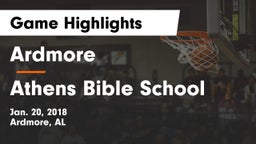 Ardmore  vs Athens Bible School Game Highlights - Jan. 20, 2018